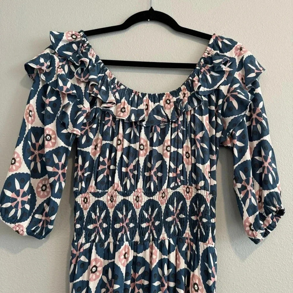 Mister Zimi Dress High Low Off The Shoulder Ruffle Smocked Waist 10 - Picture 5 of 11